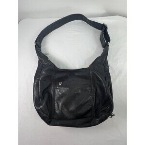 Coronado Leather Black Shoulder Bag With Adjustable Strap & Multiple Compartment